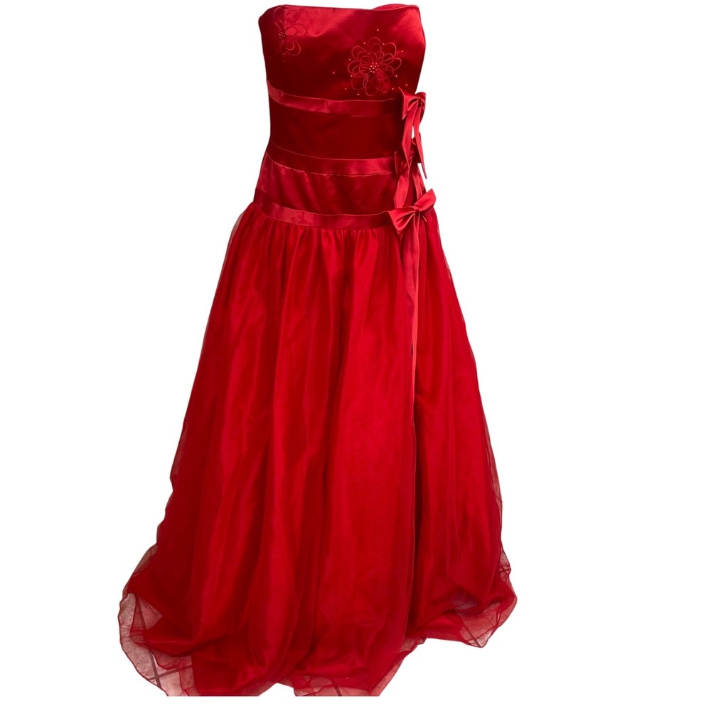 Loralie Red Strapless Tulle Ball Gown NWT Bows Formal Prom Dress Size 16 wedding